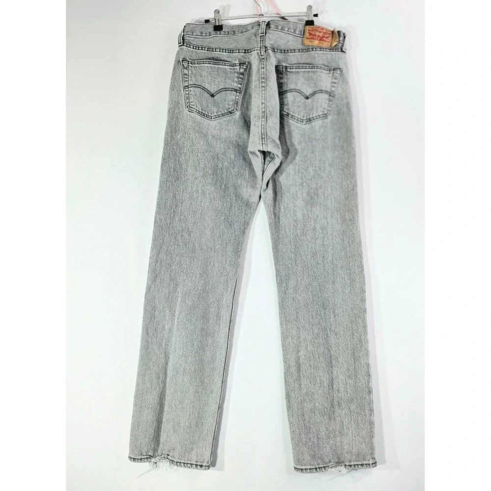 Levis 501 Original Fit Grey Button Fly Straight Leg Denim Jeans Mens 34x31